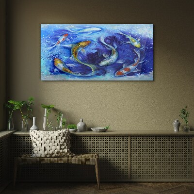 Carp Dance in Blue Water Glass Wall Art