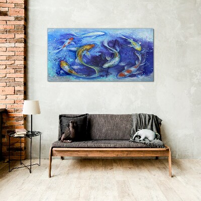 Carp Dance in Blue Water Glass Wall Art