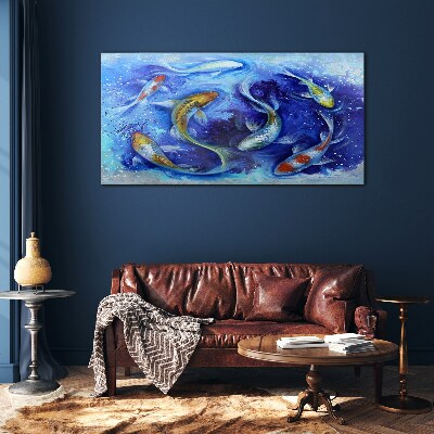 Carp Dance in Blue Water Glass Wall Art