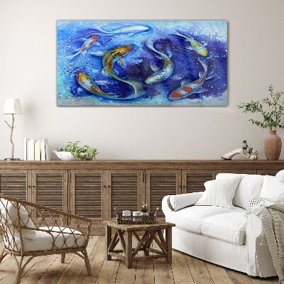 Carp Dance in Blue Water Glass Wall Art