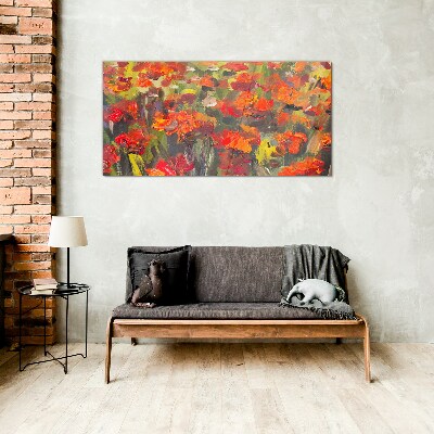 A floral landscape in intense colors Glass Wall Art