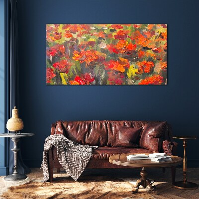 A floral landscape in intense colors Glass Wall Art