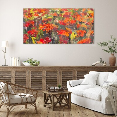 A floral landscape in intense colors Glass Wall Art