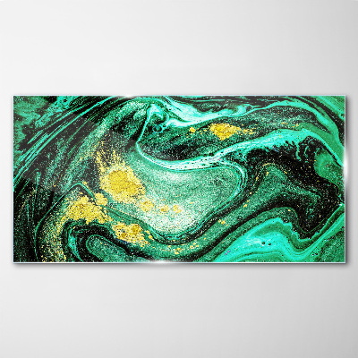 Gold accents on a green background Glass Wall Art