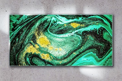 Gold accents on a green background Glass Wall Art