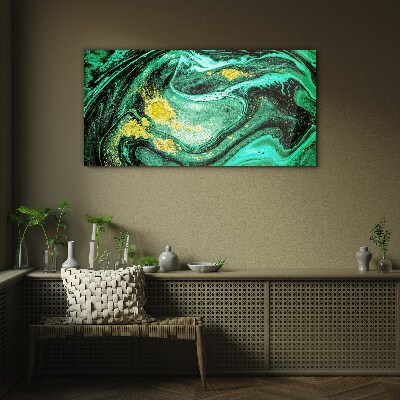 Gold accents on a green background Glass Wall Art