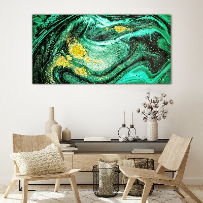 Gold accents on a green background Glass Wall Art