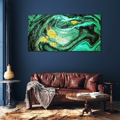 Gold accents on a green background Glass Wall Art