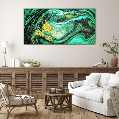 Gold accents on a green background Glass Wall Art