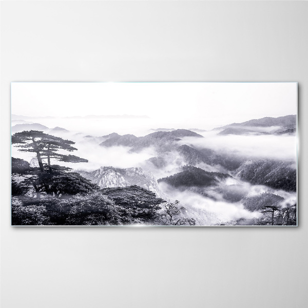Misty mountain panorama Glass Wall Art