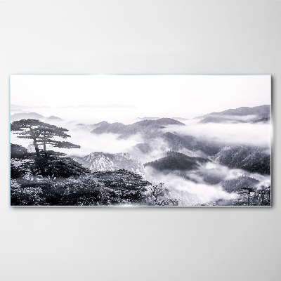 Misty mountain panorama Glass Wall Art