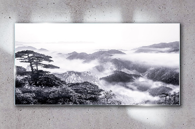 Misty mountain panorama Glass Wall Art