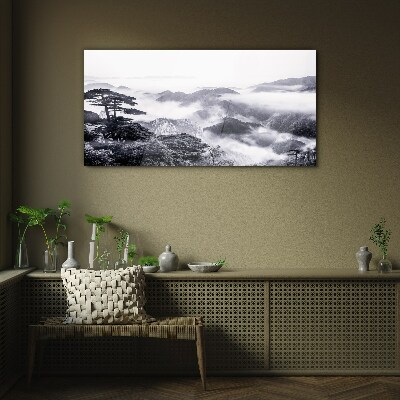 Misty mountain panorama Glass Wall Art