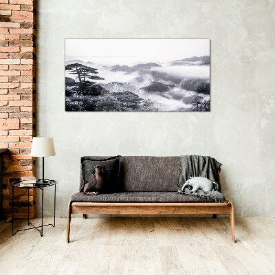 Misty mountain panorama Glass Wall Art