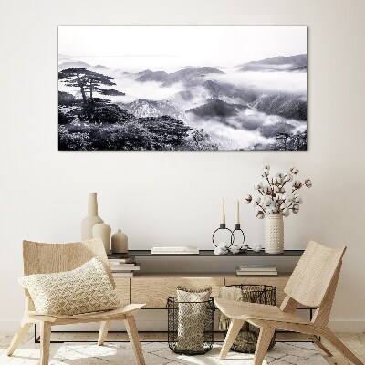Misty mountain panorama Glass Wall Art