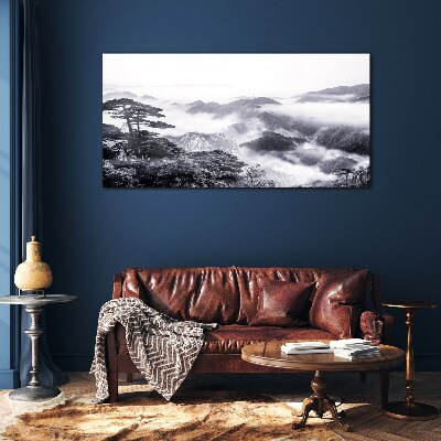 Misty mountain panorama Glass Wall Art