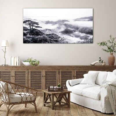 Misty mountain panorama Glass Wall Art