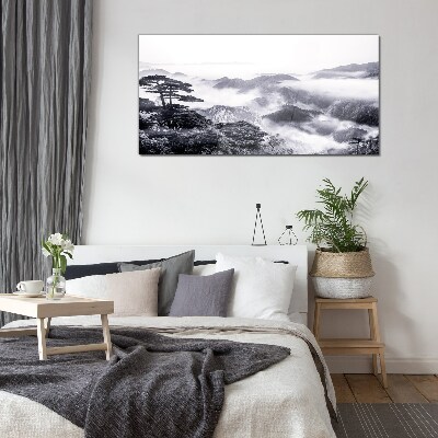 Misty mountain panorama Glass Wall Art