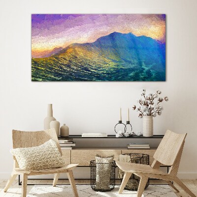 Waves in the setting sun Glass Wall Art