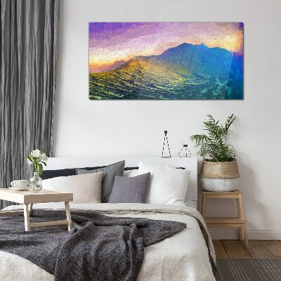 Waves in the setting sun Glass Wall Art