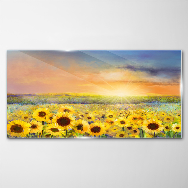 Sunny flower field Glass Wall Art