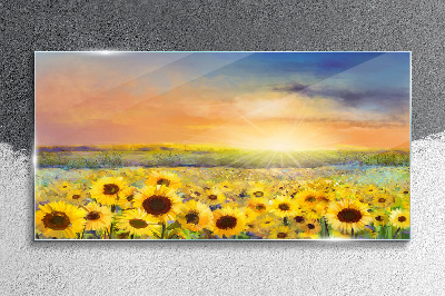 Sunny flower field Glass Wall Art
