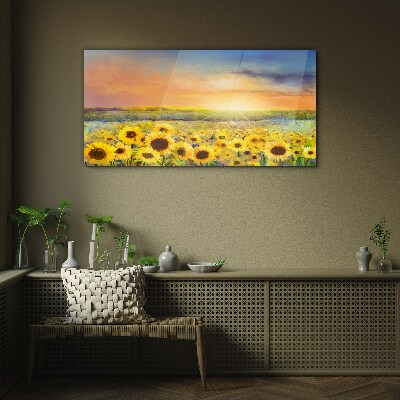 Sunny flower field Glass Wall Art