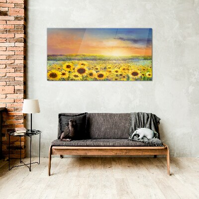 Sunny flower field Glass Wall Art