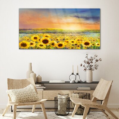 Sunny flower field Glass Wall Art