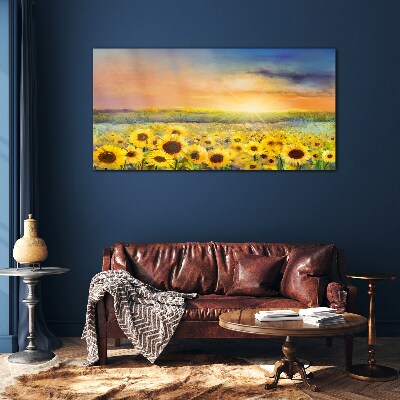 Sunny flower field Glass Wall Art
