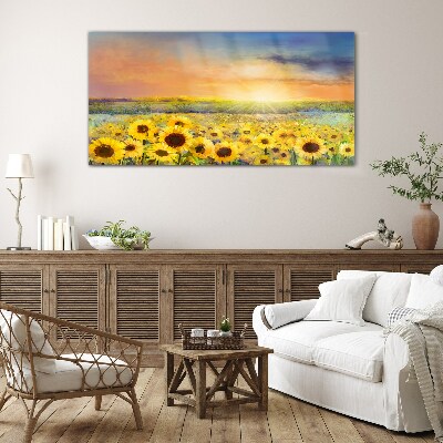 Sunny flower field Glass Wall Art