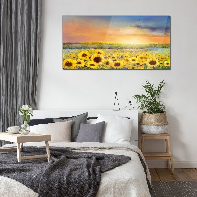 Sunny flower field Glass Wall Art