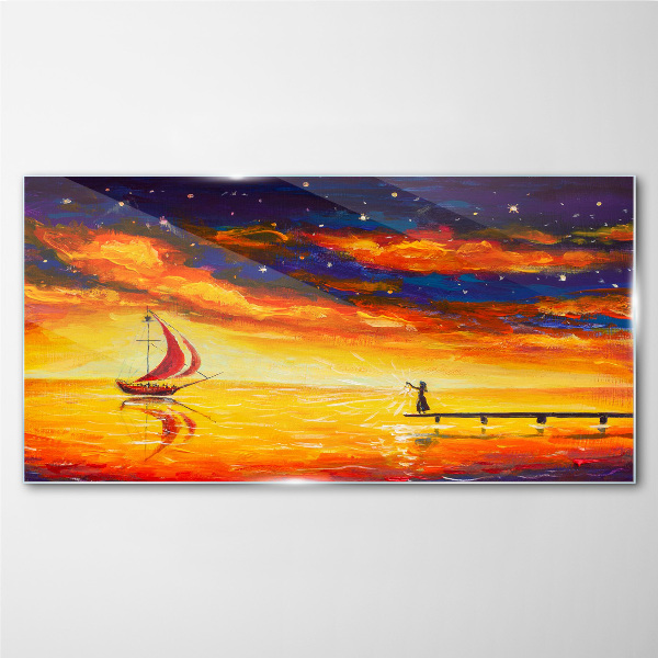 Sunset over the sea Glass Wall Art
