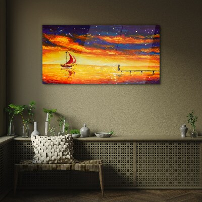 Sunset over the sea Glass Wall Art
