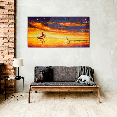 Sunset over the sea Glass Wall Art