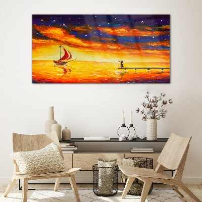 Sunset over the sea Glass Wall Art