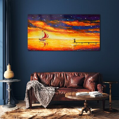 Sunset over the sea Glass Wall Art