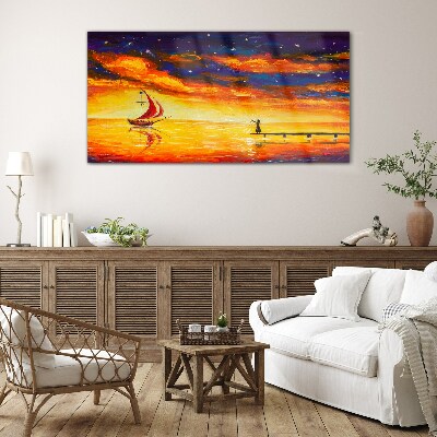 Sunset over the sea Glass Wall Art