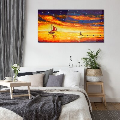 Sunset over the sea Glass Wall Art