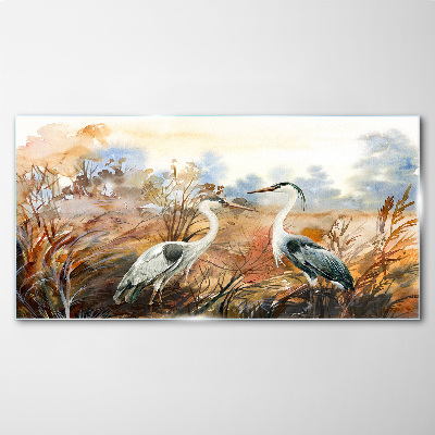 Idyll among the storks Glass Wall Art