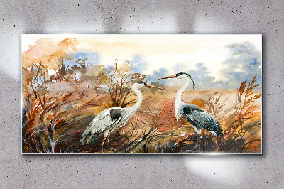 Idyll among the storks Glass Wall Art