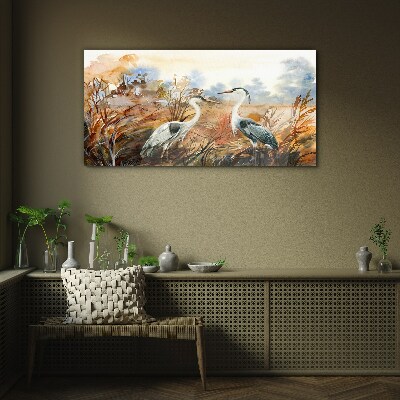 Idyll among the storks Glass Wall Art