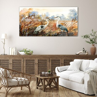 Idyll among the storks Glass Wall Art