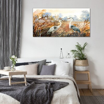 Idyll among the storks Glass Wall Art