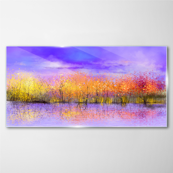 Colorful landscape in the water reflection Glass Wall Art