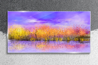 Colorful landscape in the water reflection Glass Wall Art