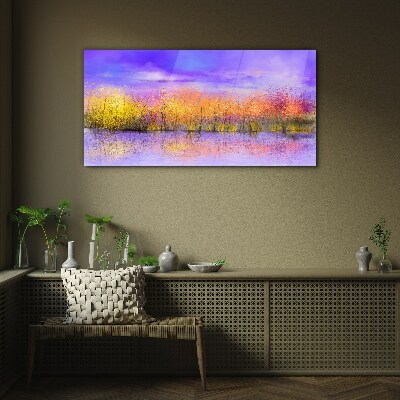 Colorful landscape in the water reflection Glass Wall Art
