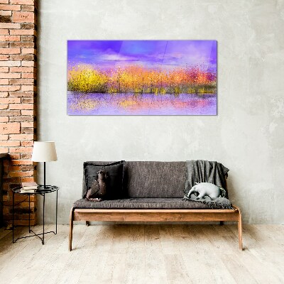 Colorful landscape in the water reflection Glass Wall Art