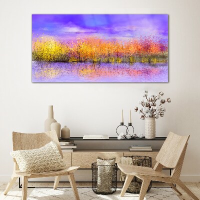 Colorful landscape in the water reflection Glass Wall Art