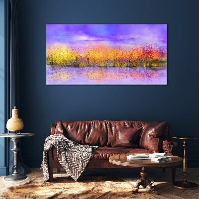 Colorful landscape in the water reflection Glass Wall Art